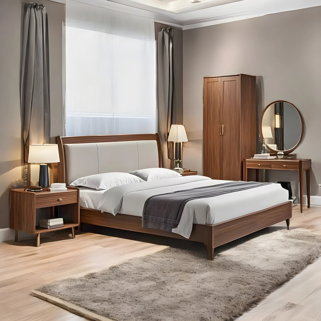Elegant Walnut Bedroom Set